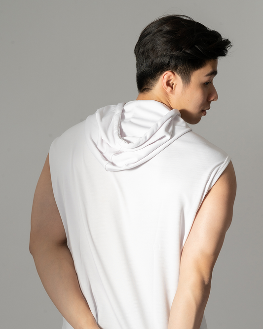 SOM - White Polyester Activedry Hoodie Sleeveless T-Shirt