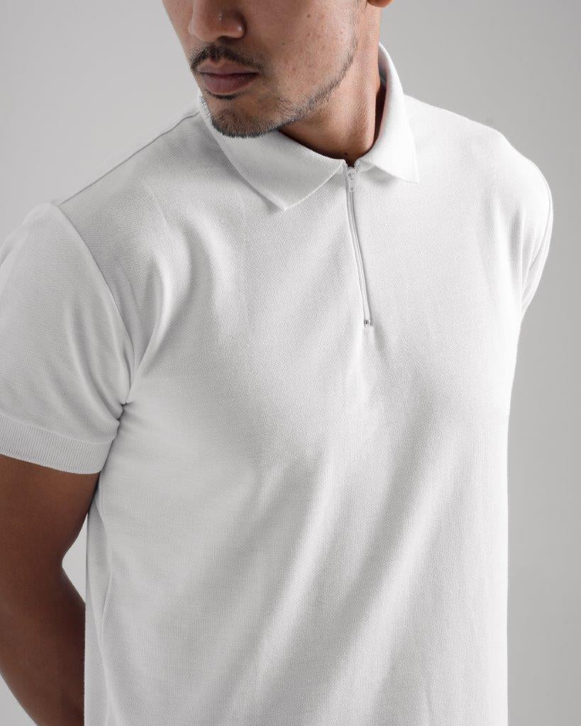 SOM - White Short Sleeve Polo Shirt with Zipper