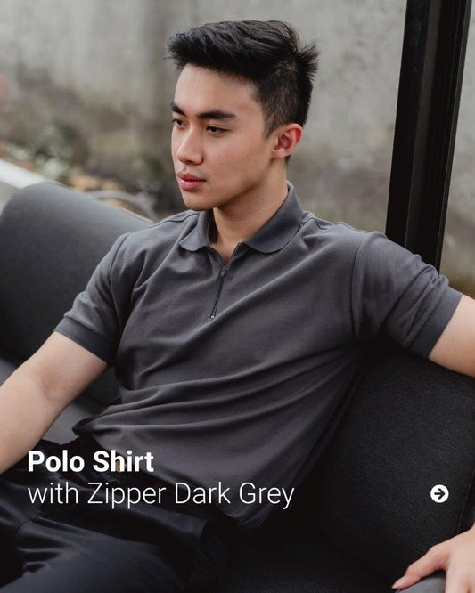 SOM - Dark Grey Short Sleeve Polo Shirt with Zipper